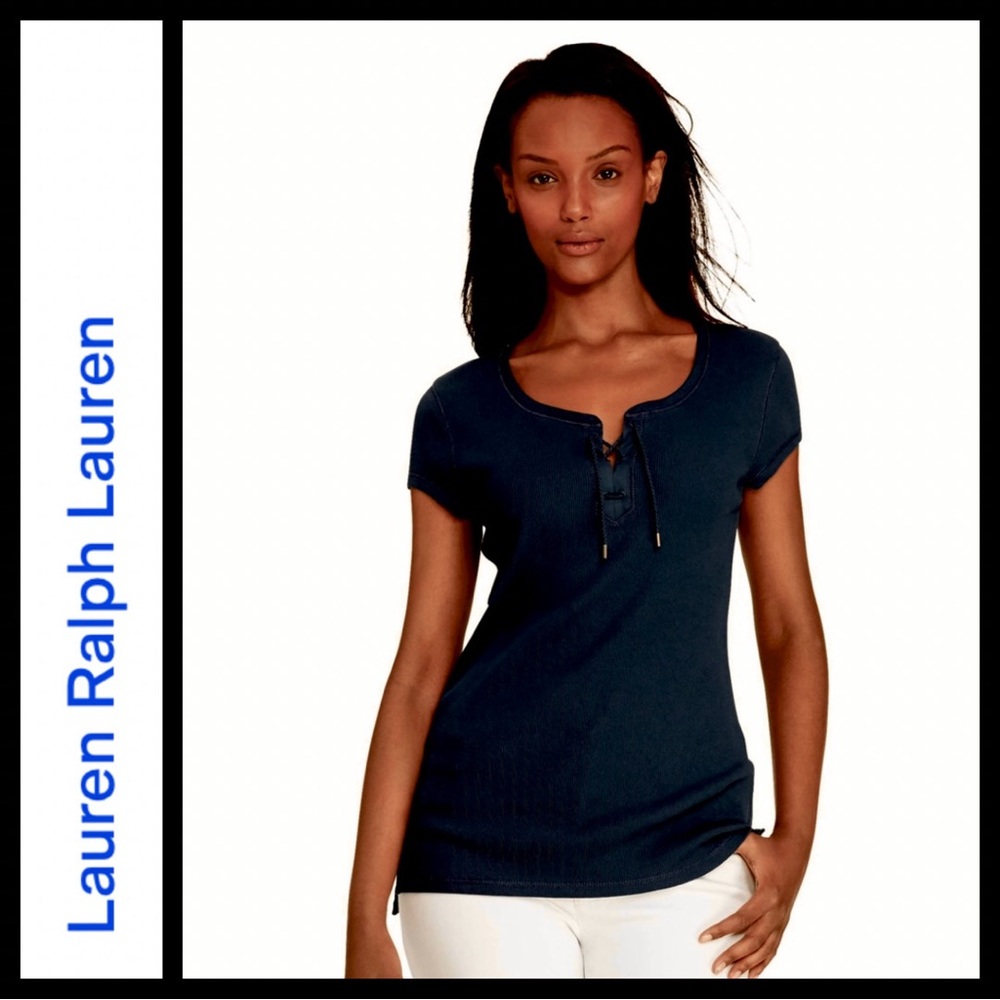 NWOT Lauren Ralph Lauren Lace Up Ribbed Tee